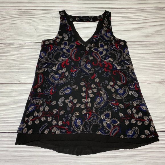 Sanctuary Double Layer V Neck Tank Black Paisley - Picture 4 of 12